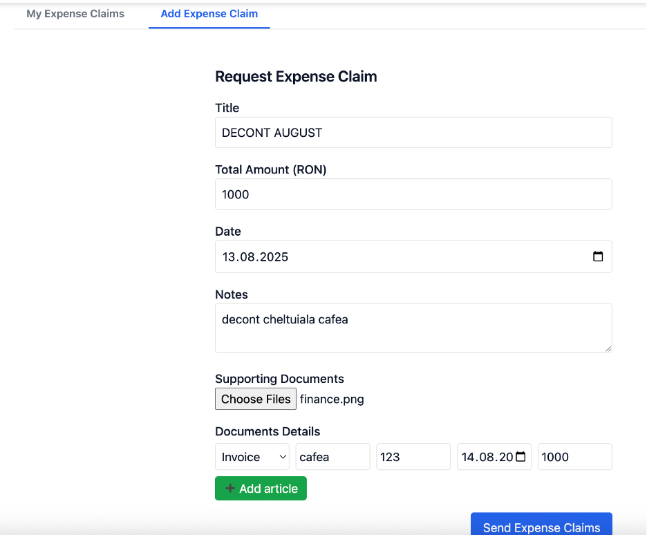 Formular cerere financiară